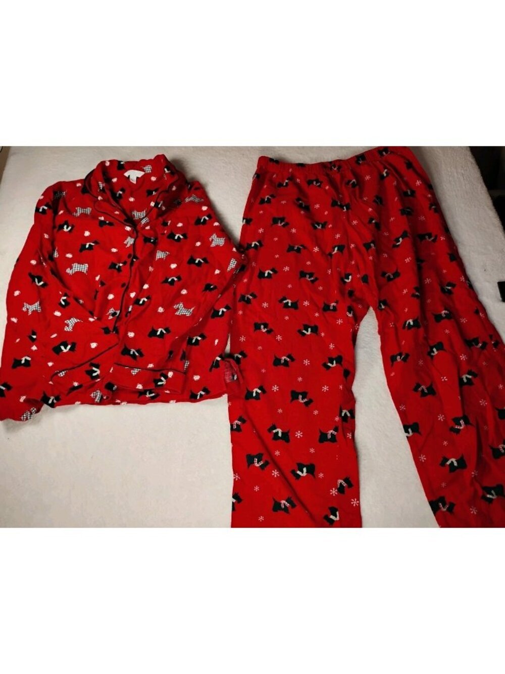 Charter Club Scottie Dog Pajamas 2 Pc Button Top & Pants Soft Flannel Size L Red